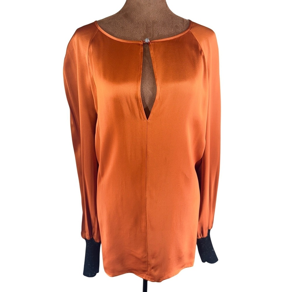 Clips More Blouse Women IT 48 US 12 Rust Long Sleeve Keyhole Sparkle Cuff NWT